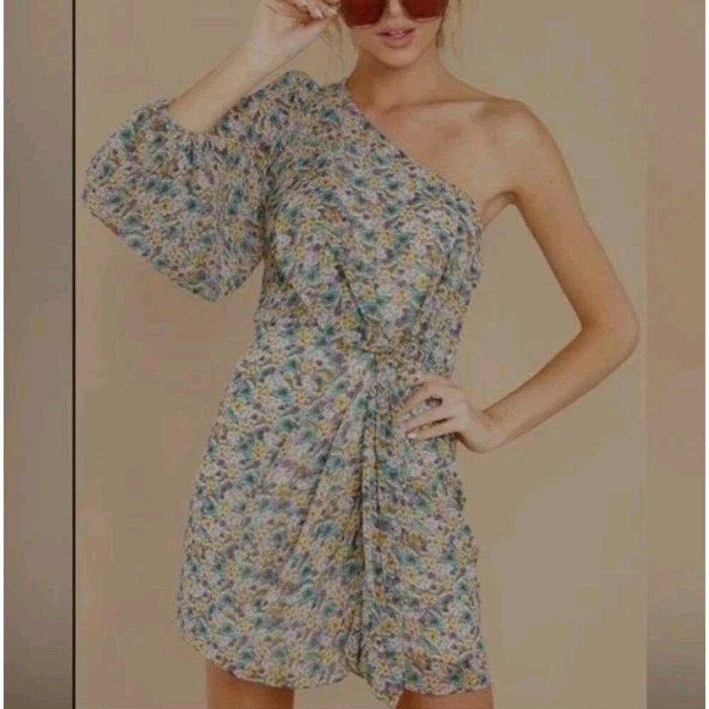 Skylar + Madison One Sleeve/Shoulder Floral Mini Dress With Side Tie Wrap Style